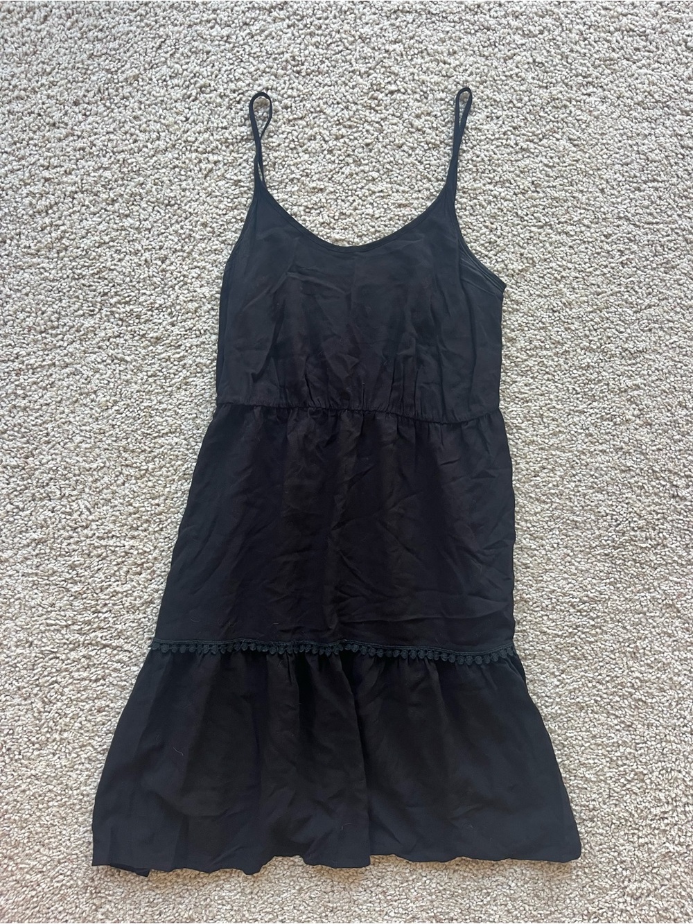 Black Spaghetti Strap Tiered Dress